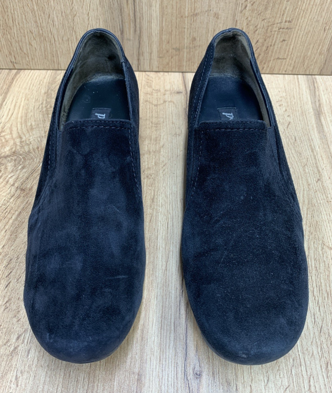 PAUL GREEN MUNCHEN Leather Covered Wedges Loafers Black Suede Size US 7