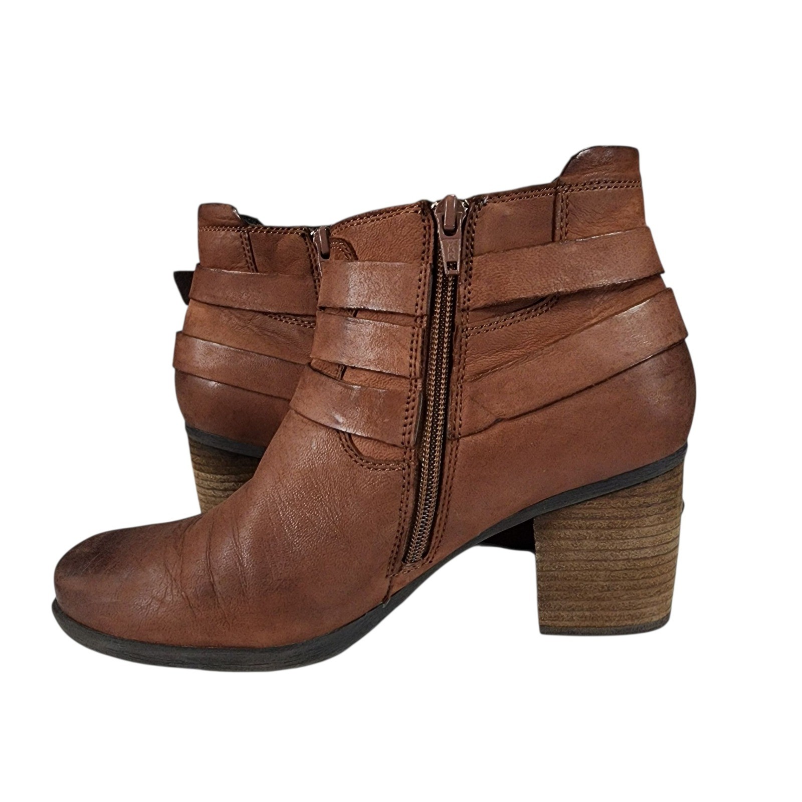 Josef Seibel Britney Ankle Boot 38 7-7.5 Women Brown Leather Straps Buckle 2.75″