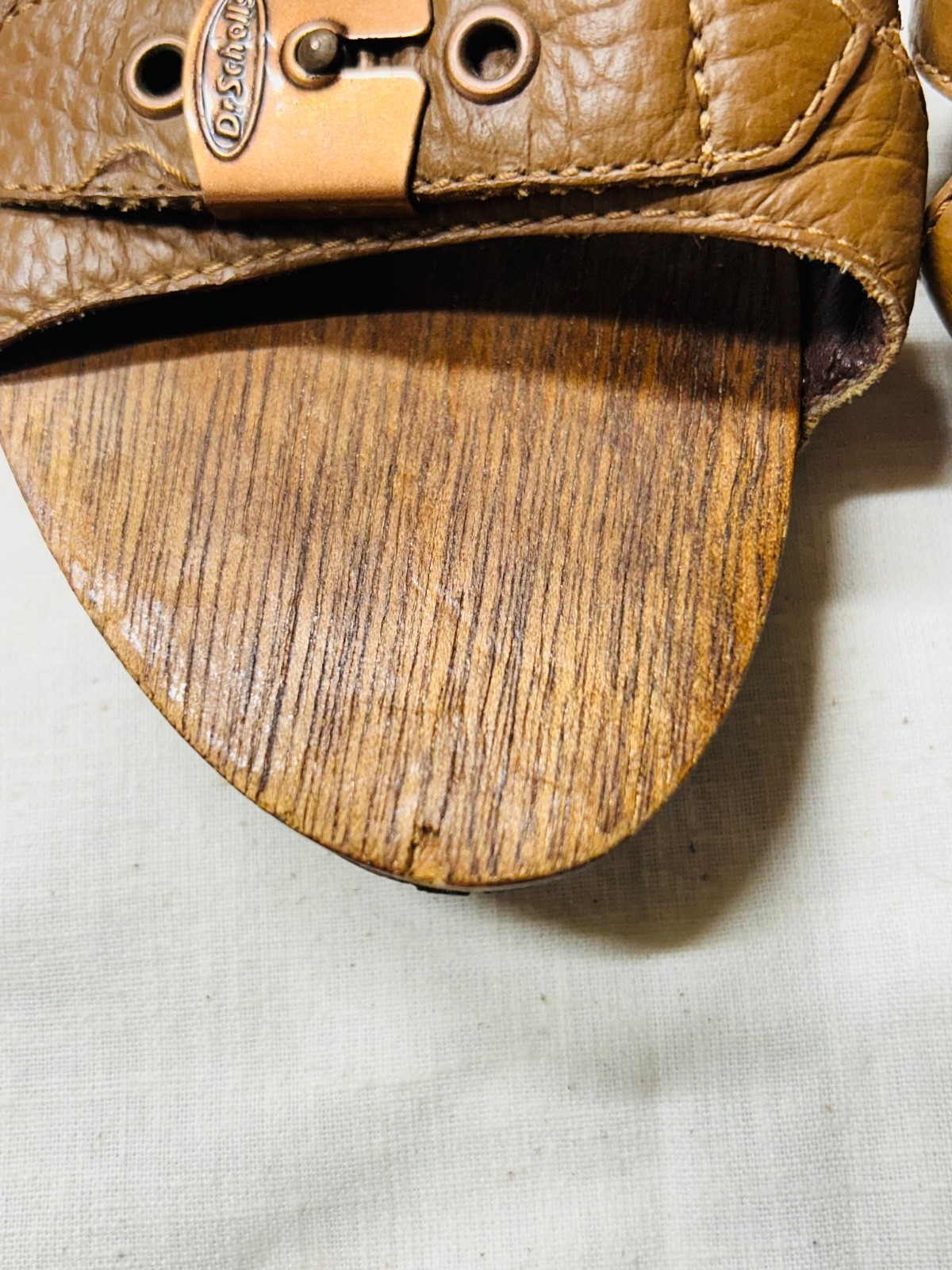 DR SCHOLLS Original (6) Sandals Brown Leather Wooden Kitten Heels Slides Brazil