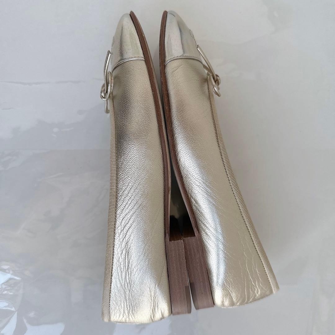 CHANEL Cocomark Ballerina Flats Leather Logo Ribbon Italy Used