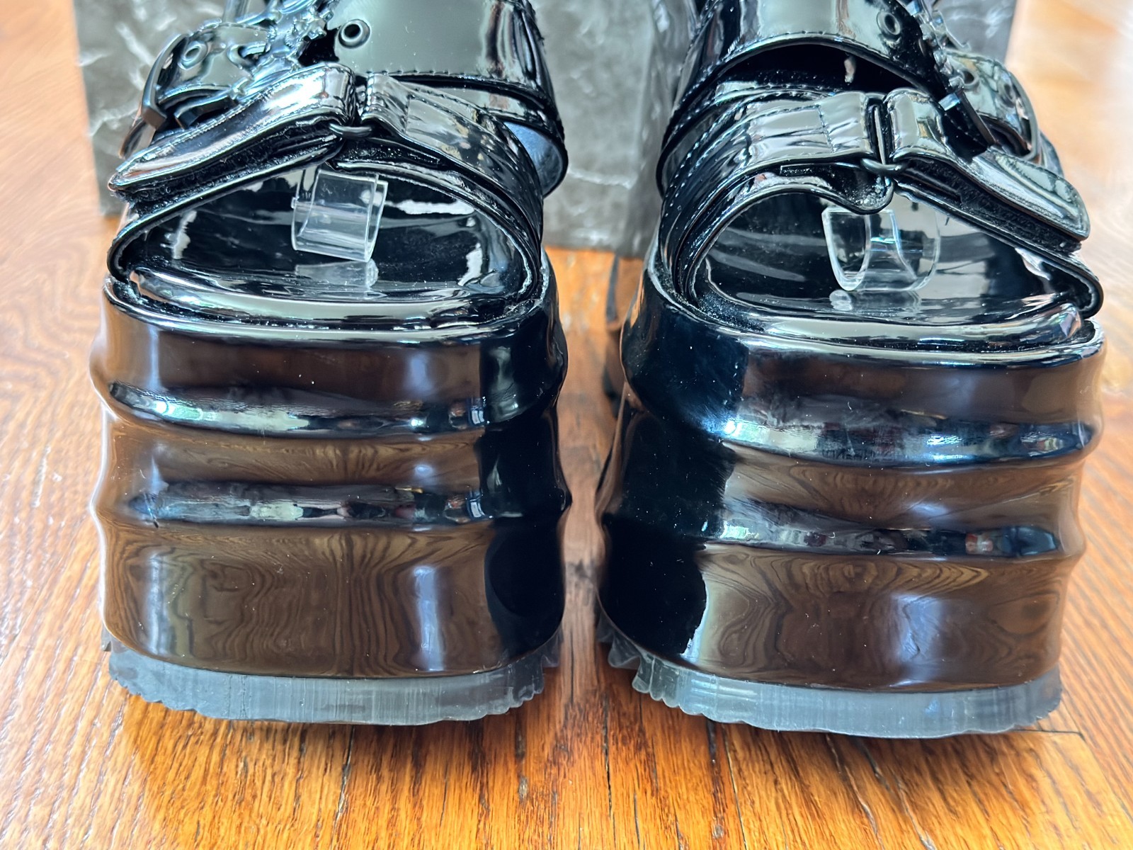 Demonia WAVE-13 Black Patent Platform Sandals | Goth Y2K | Size 9