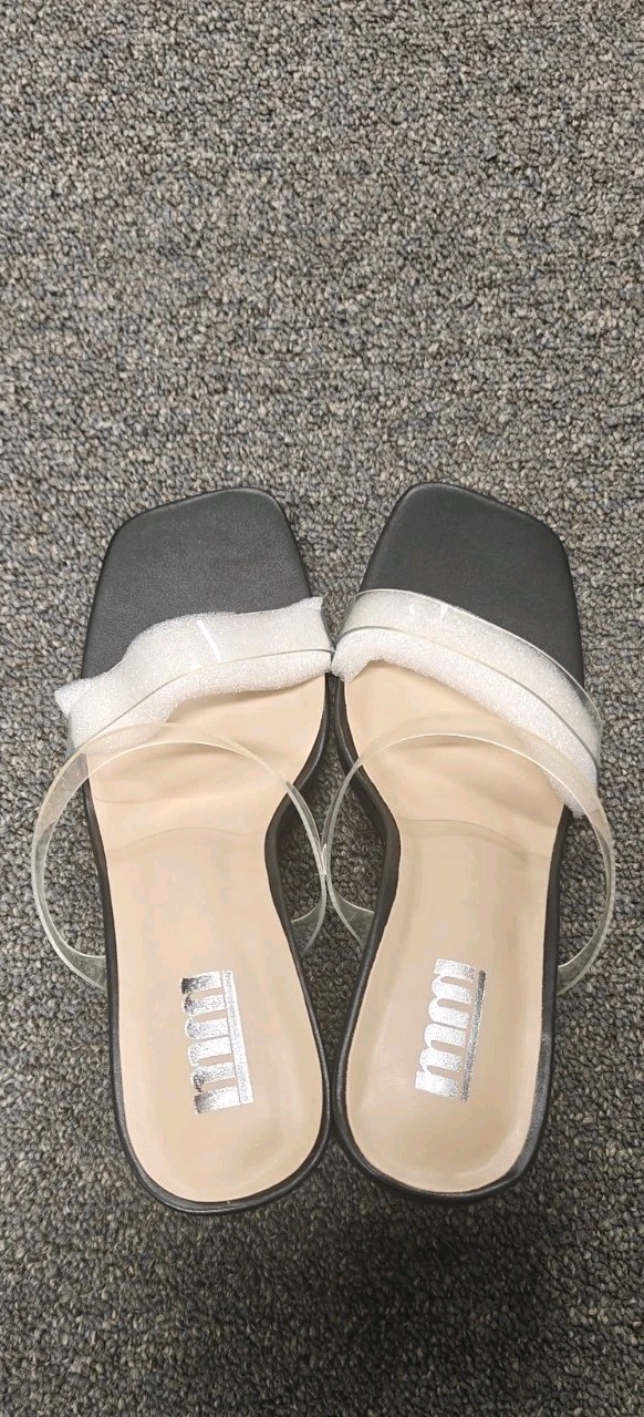 Women Transparent double Strap Squire open Black Heel. Never used brand new.
