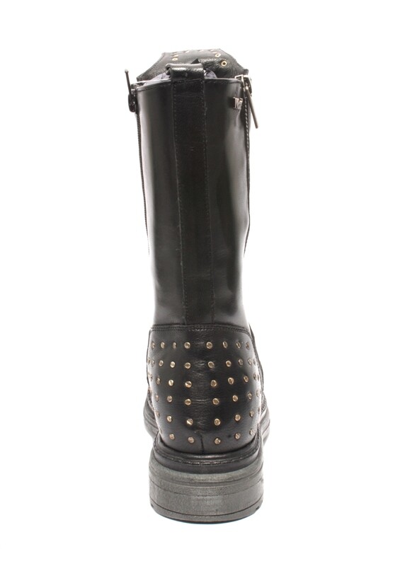 WOz 2226 Black Leather Lace-Up Zip-Up Studded Platform High Boots 40 / US 10