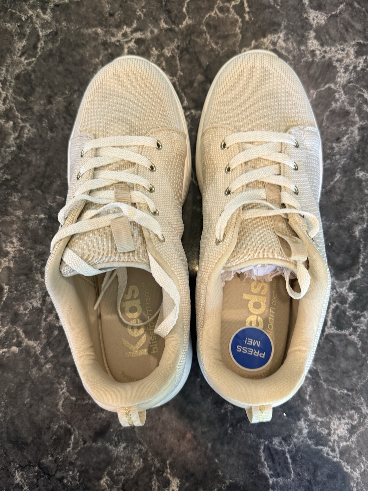 Keds Blisswalk Women’s Knit Lace-Up Low Top Sneakers Beige/White Rubber Sole