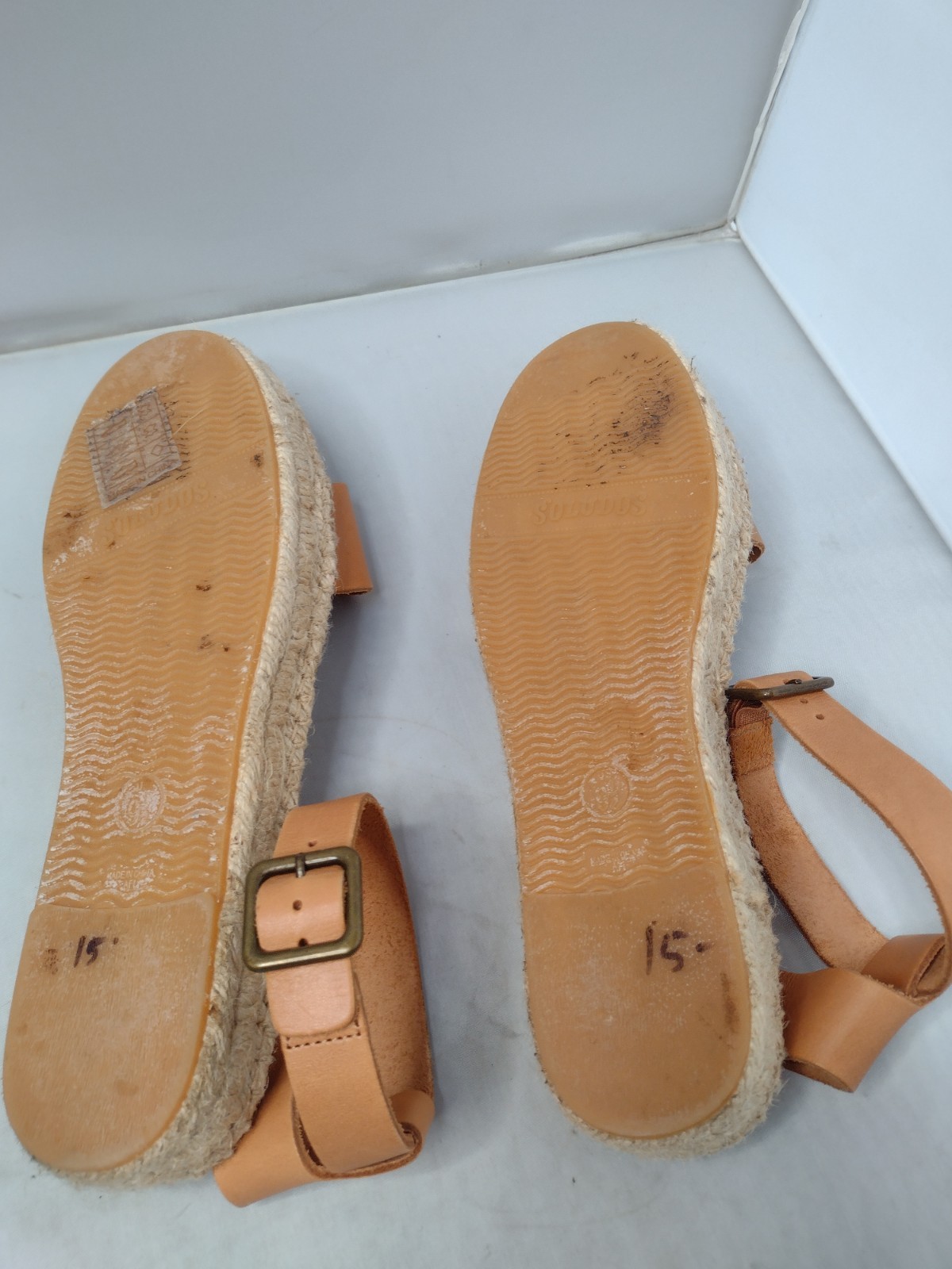 Soludos Cadiz Leather Platform Sandal Ankle Strap 9.5 Tan Brown A4