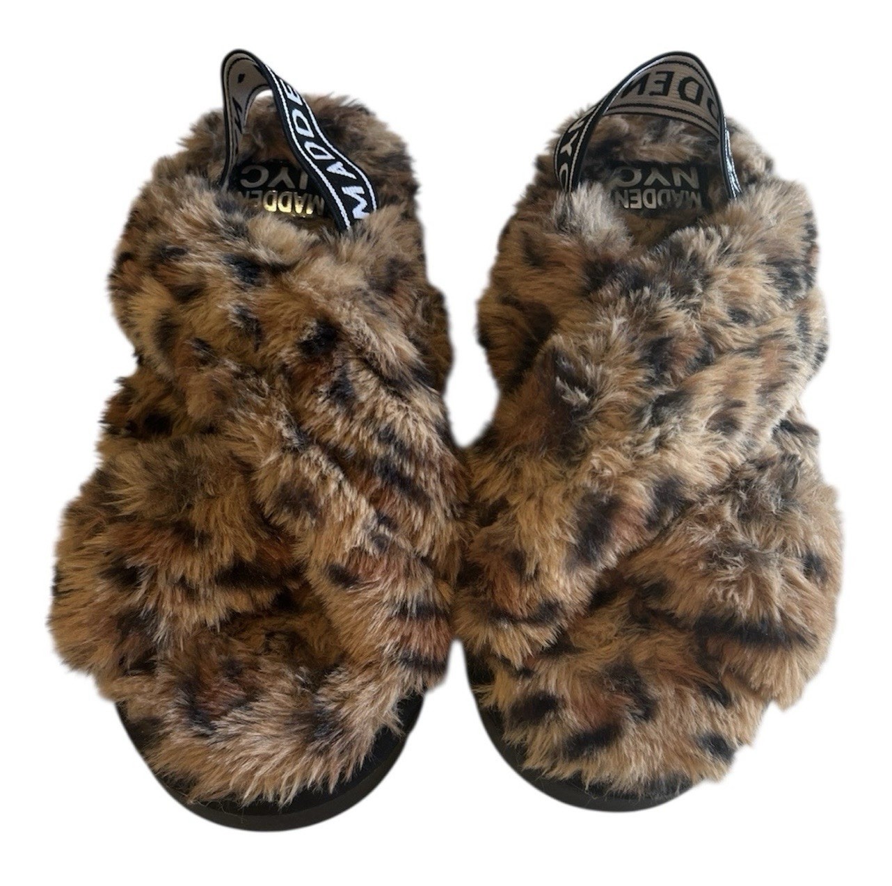Madden NYC Faux Fur Animal Print Slide Sandals Women’s Flat Slip On Size 7