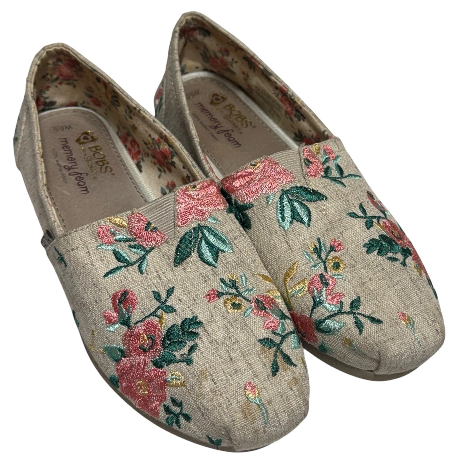 BOBS By Skechers floral embroidered memory foam slip-on shoes Women’s 6.5