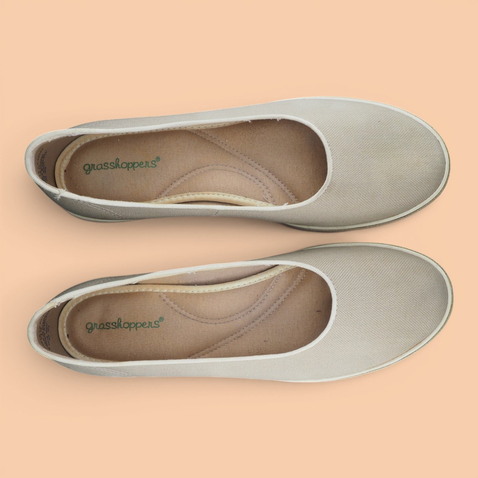 Grasshoppers Womens EF84019 Beige Canvas Slip On Ballet Flats Size 7.5 M