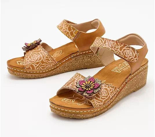 L’Artiste Spring Step Leather Wedge Sandals-Cuteness-Camel-EU37 (6.5-7)-A587756