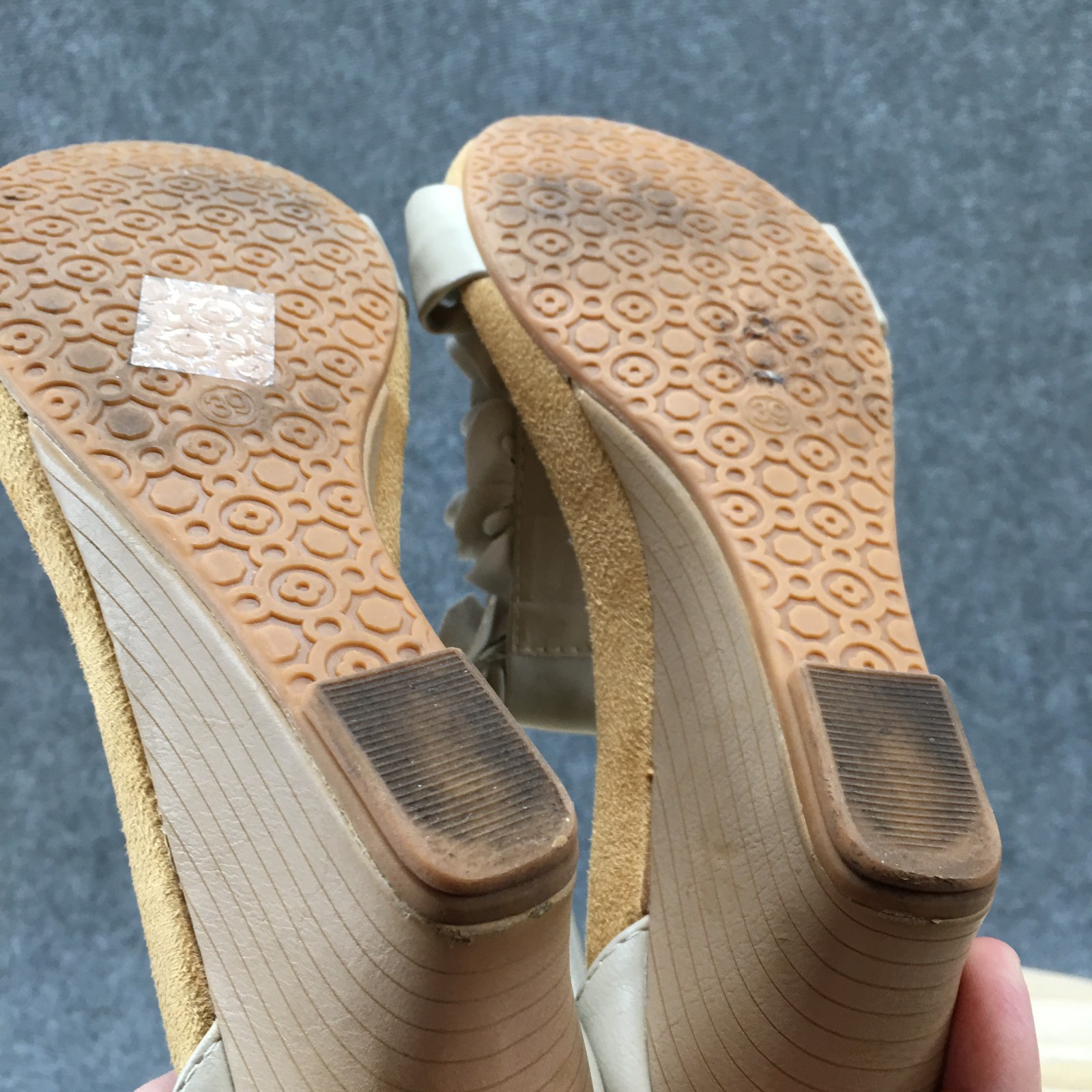 Patrizia by Spring Step Harlequin Sandals Womens 39 T-Strap Flower Wedge Beige