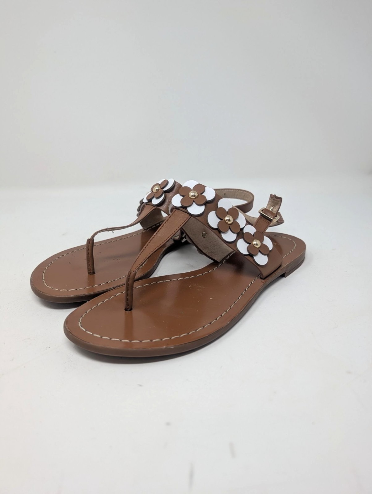 Kate Spade Thong Sandals 6 Brown Leather Flat Floral