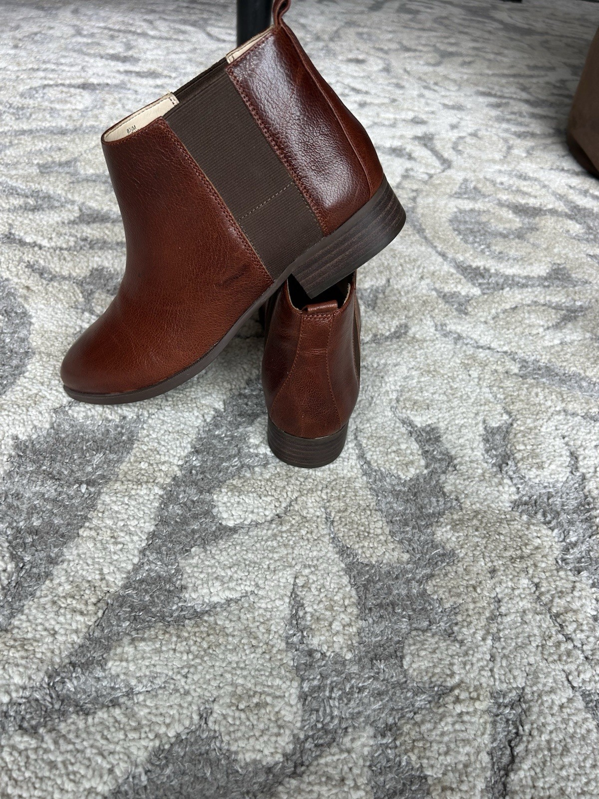 Nine West Brown/Cognac Leather Chelsea Ankle Boots Elastic Gore Slip-On 8.5M