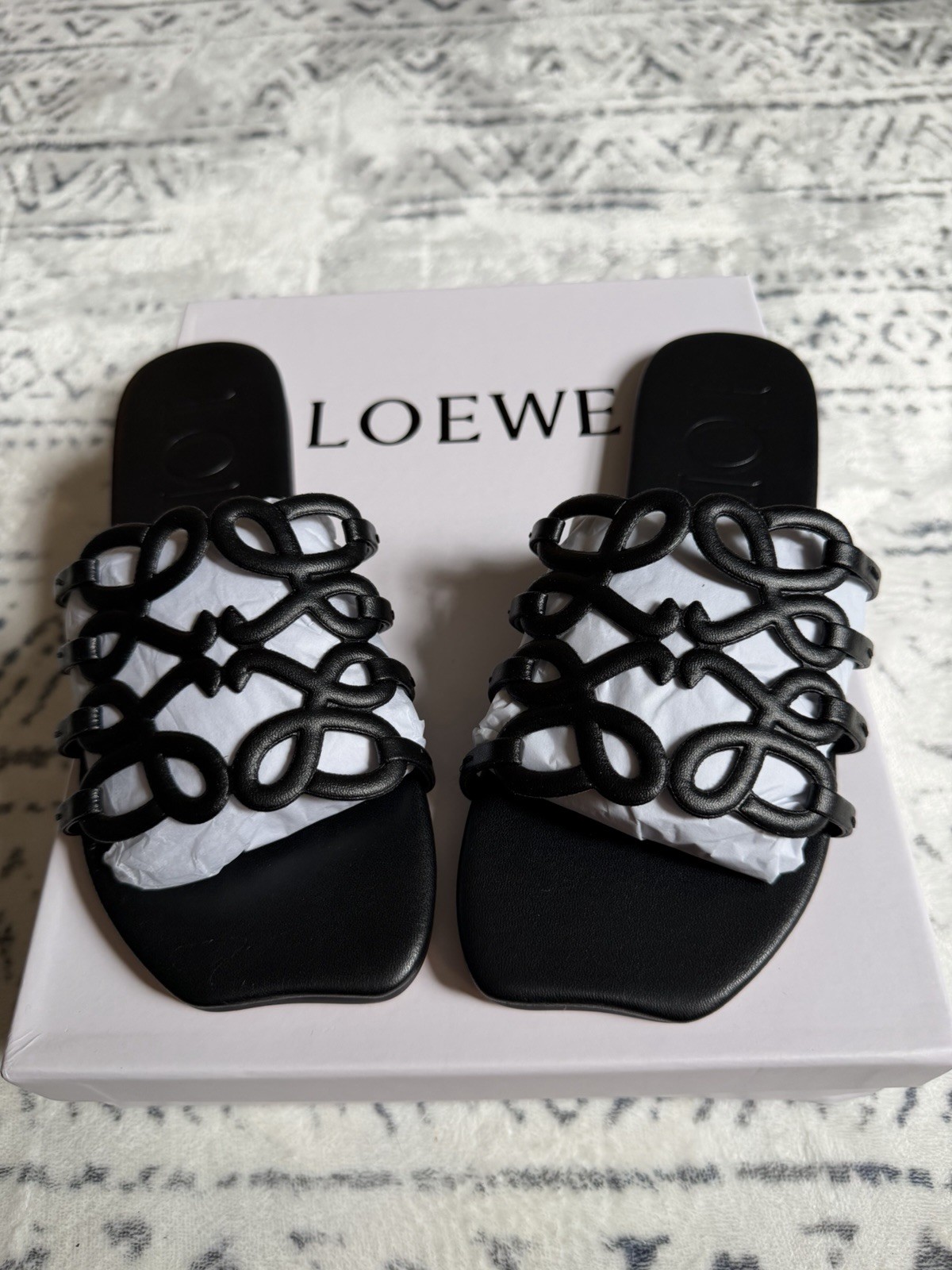 Loewe Petal Anagram Black Sandal Size 36EU