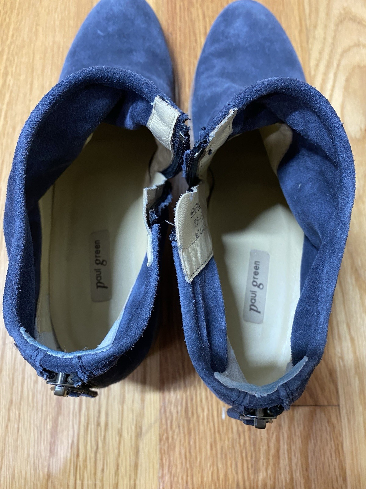 PAUL GREEN Navy Blue Suede Ankle Botties with Side Zipper Size US 8.5 NARROW