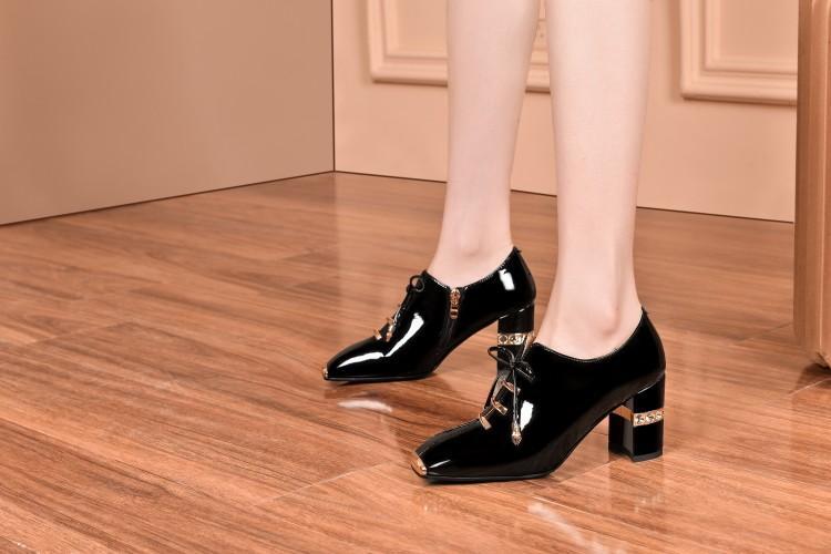 Women’s Fashion Formal Business Pump Blue Elegant Lace Up Chunky Heel Shoes Work