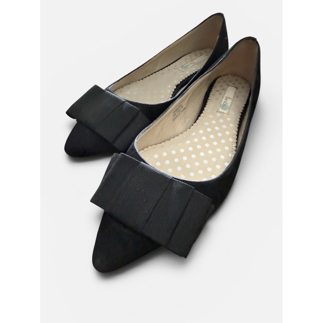 Boden Black Suede Pointed Toe Ballet Flats Grosgrain Ribbon Bows Size 39/ 8.5 US