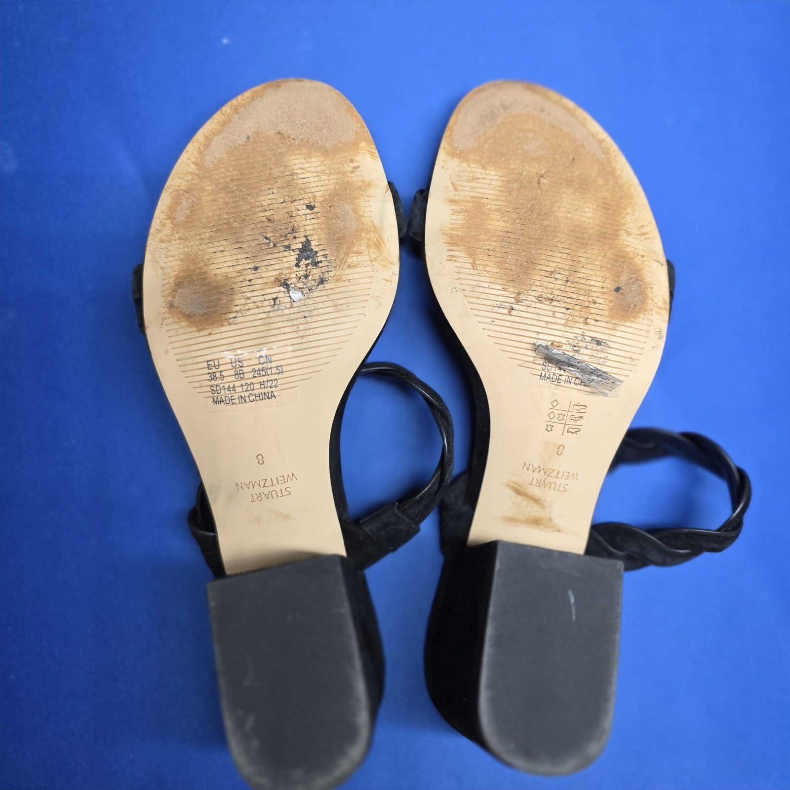 Stuart Weitzman Twistie Block 75 Suede Sandal 3 in Black Slide Size 8 Chunky