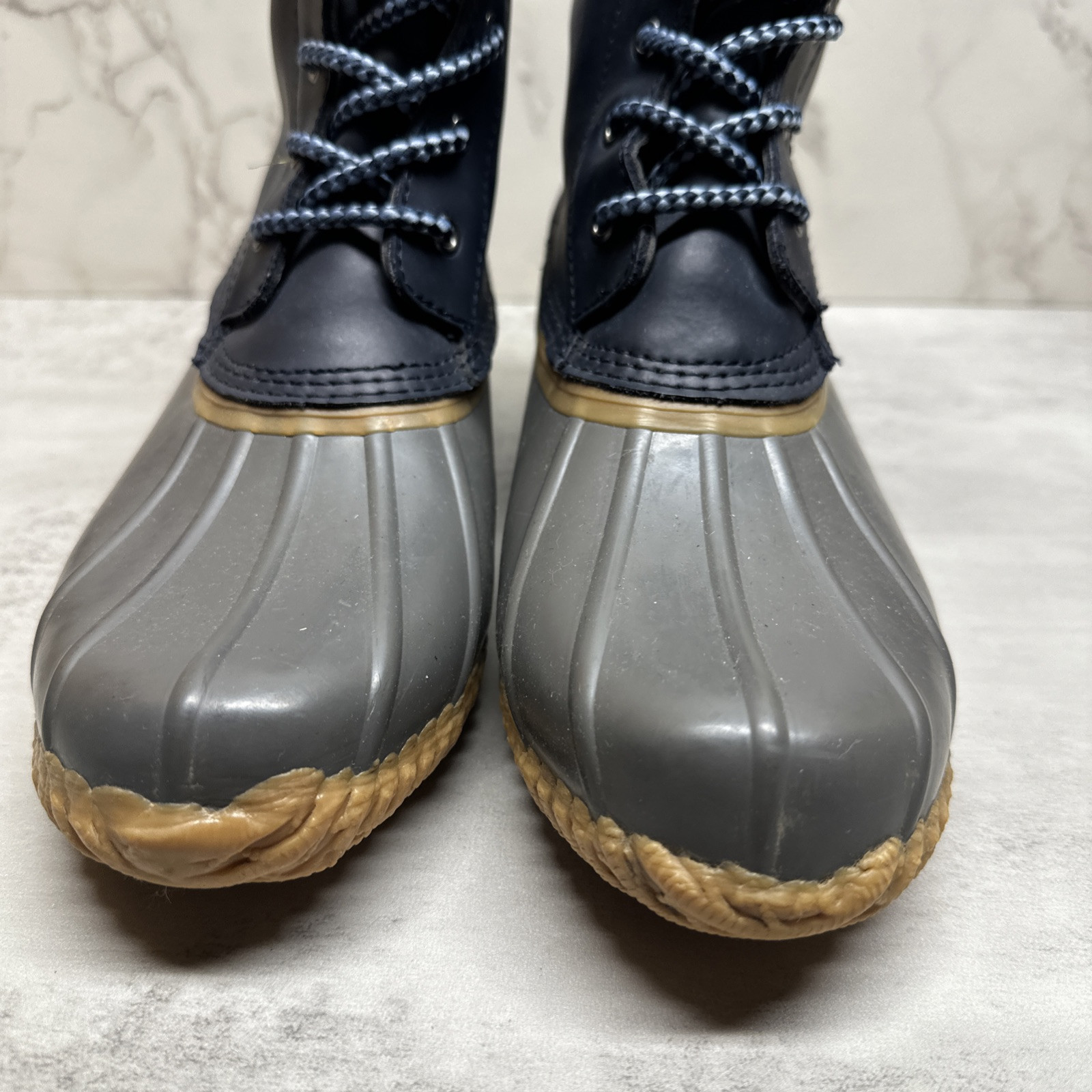 Lands End Womens 502426 Unlined Duck Boots Ankle Lace Up Deep Twilight Blue 7B