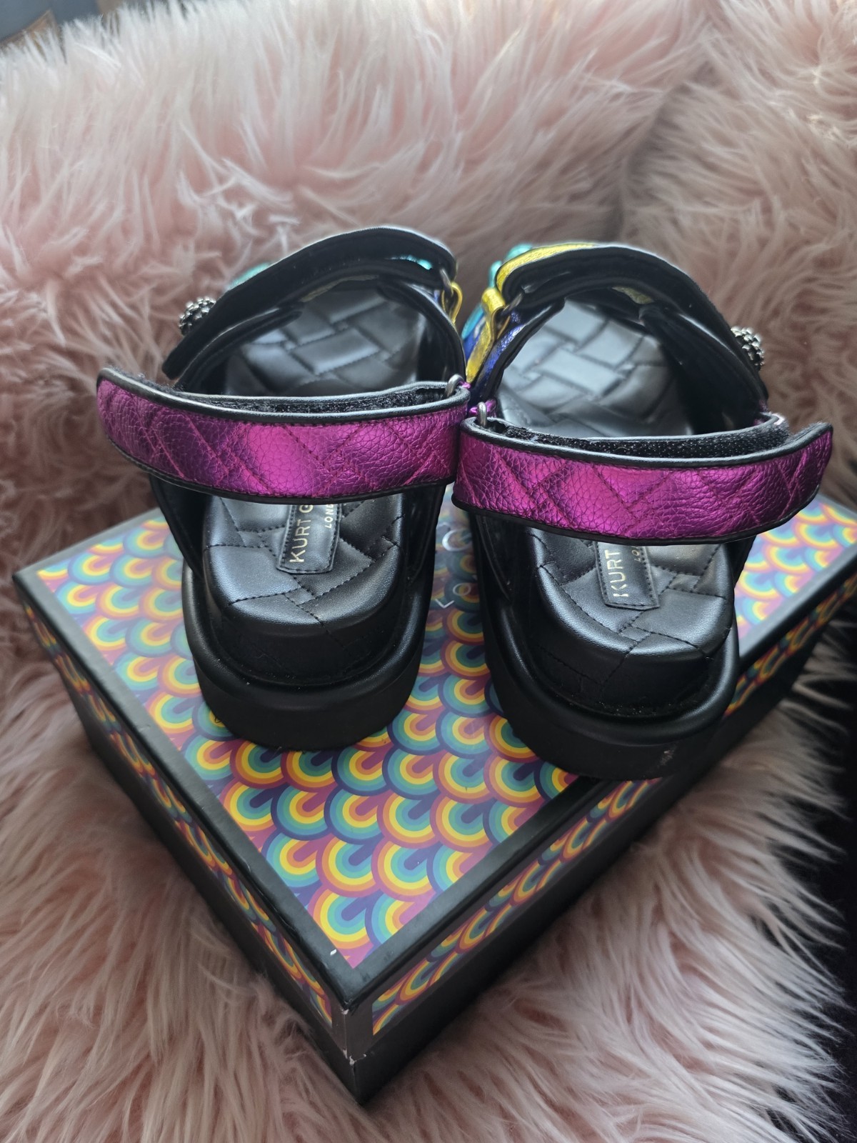 KURT GEIGER LONDON ORSON Metallic Multicolor Sandals US 9, Worn Once With Box!