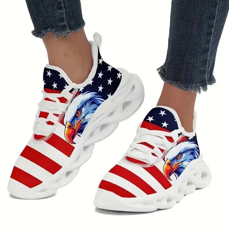 NWOT American Flag Eagle Womens Patriotic Sneakers Shoes, Lace Up Size 7.5