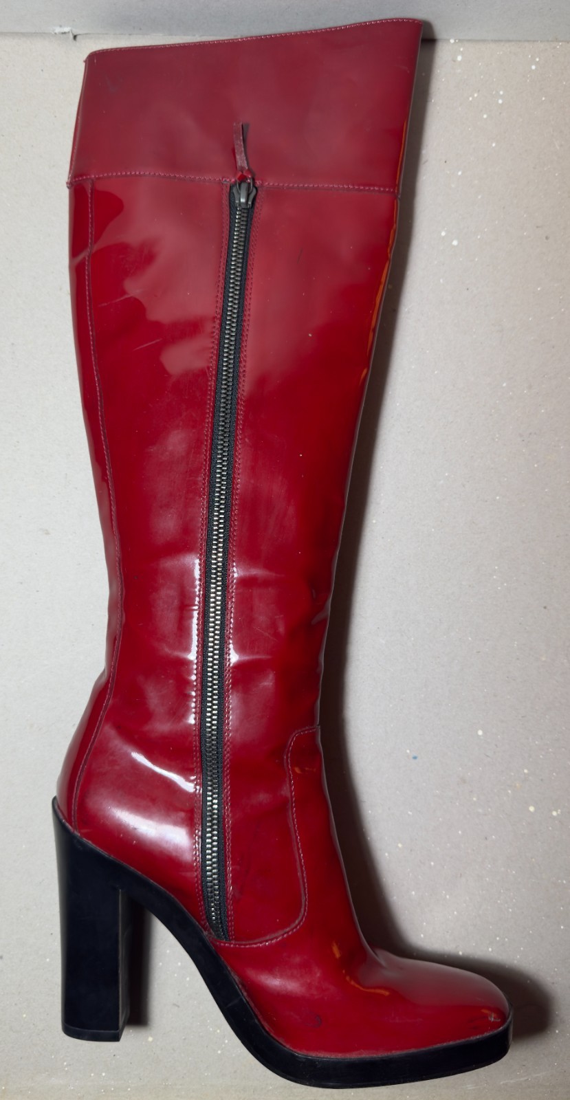 Vintage Balenciaga Red Patent Leather Knee High Boots Block Heel Woman