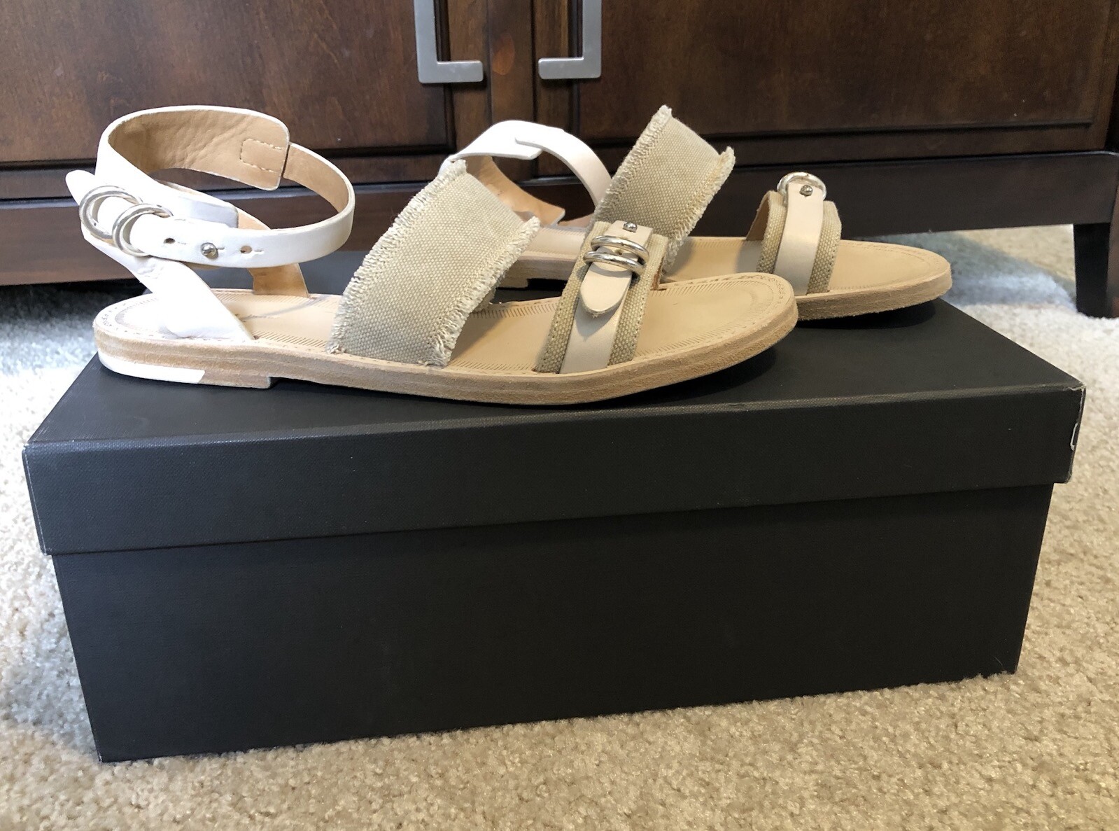 rag & bone Lara tan canvas and leather strappy sandals size 37.5 w/box EUC