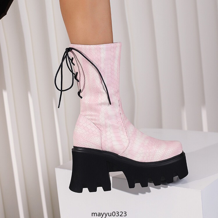 Womens Platform High Block Heel Zip Square Toe Casual Ankle Boots Shoes Biker