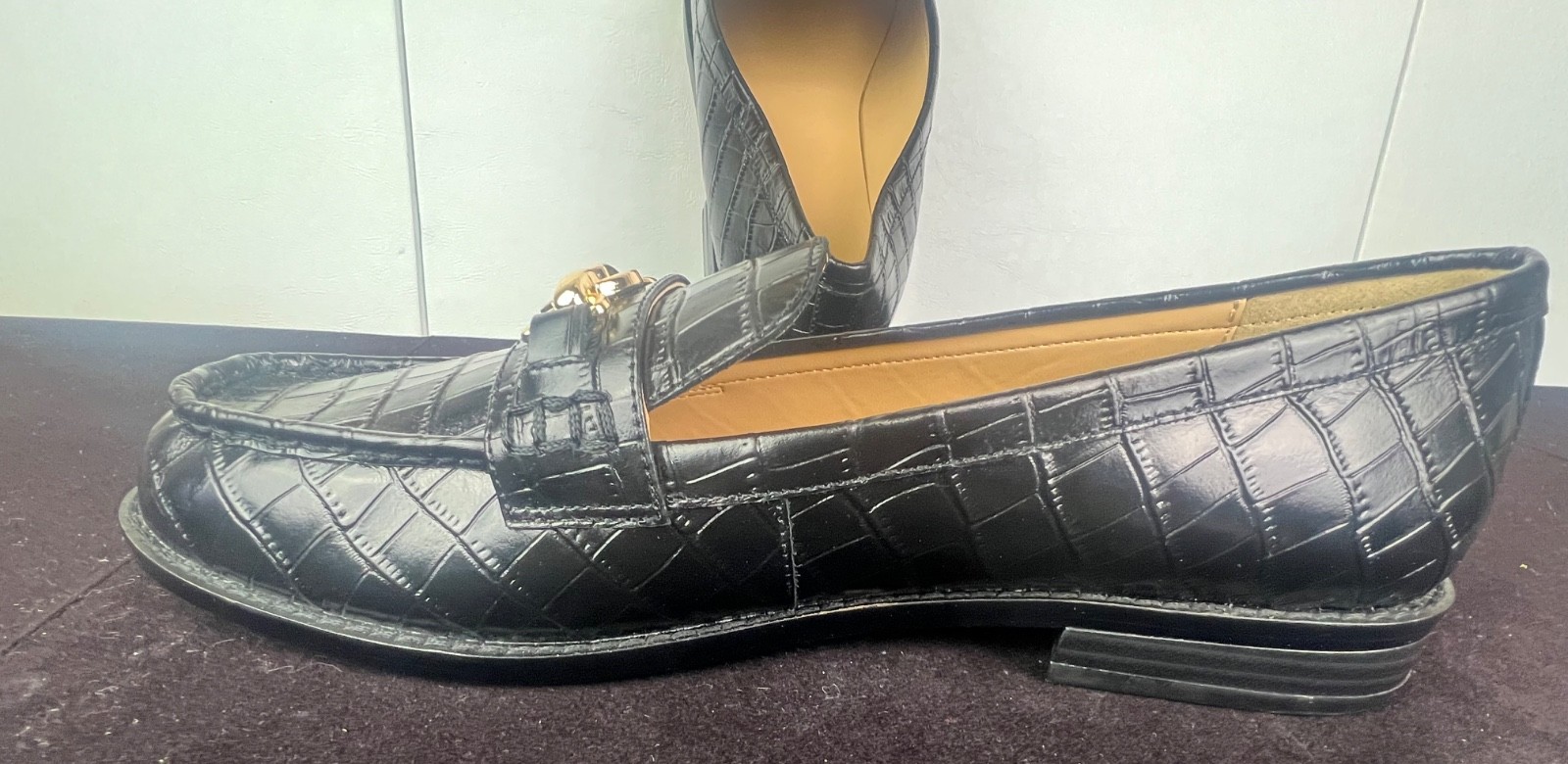Weekend Horsebit Croco Loafers Ann Taylor Embossed Leather Loafers women size 11