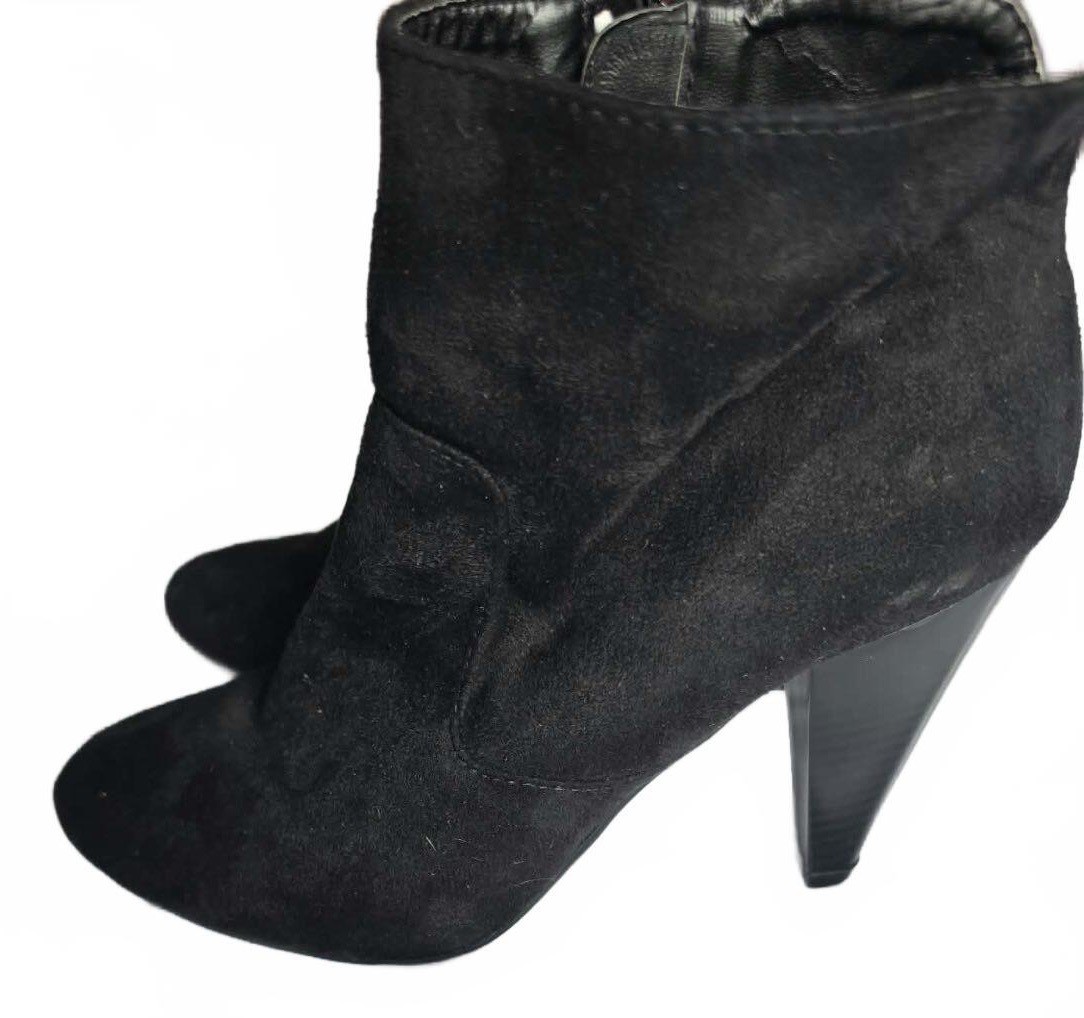 Jaclyn Smith Black Suede Ankle Boots with Cone Heels