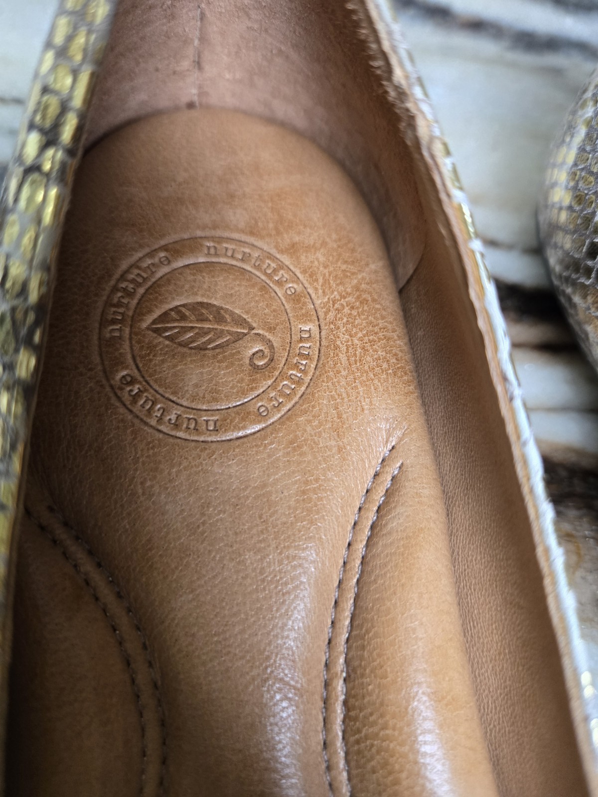 Nurture gold metallic snakeskin print ballet flats size 6m comfort