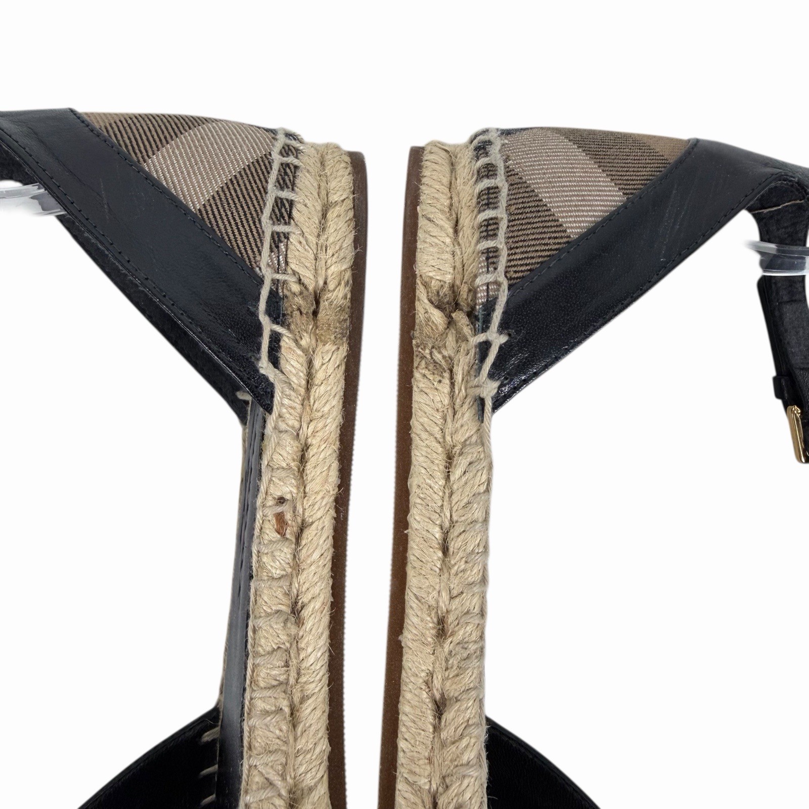 Burberry Abbington Nova Check Ankle Strap Espadrille Flats Black Women Size 41