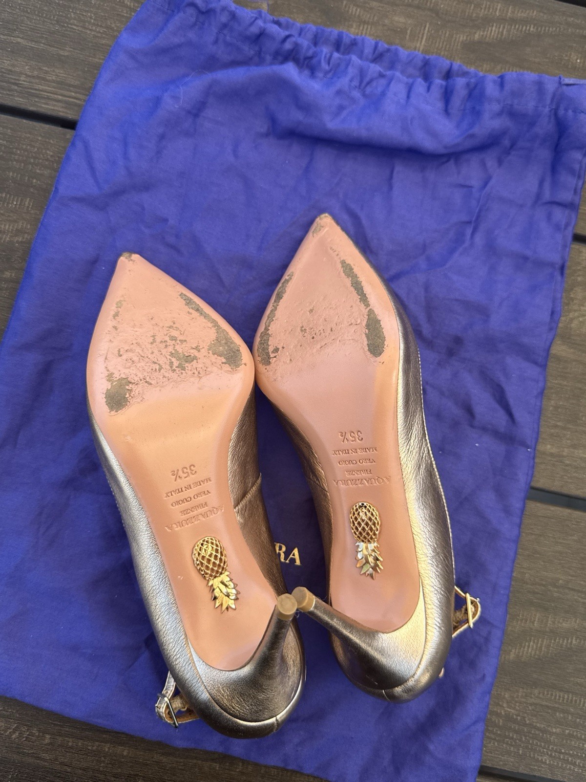 Aquazurra Gold Leather Heels