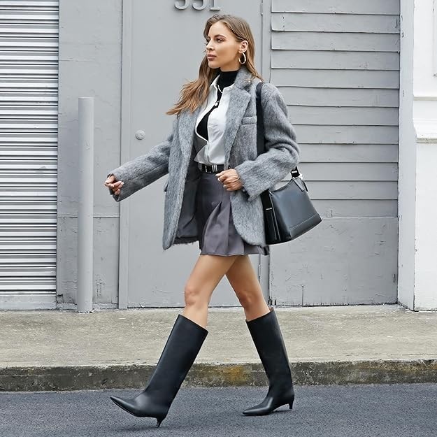 Kitten Heel Knee High Boots for Women, 1.5-in Stiletto Low Heel Long Boots Women