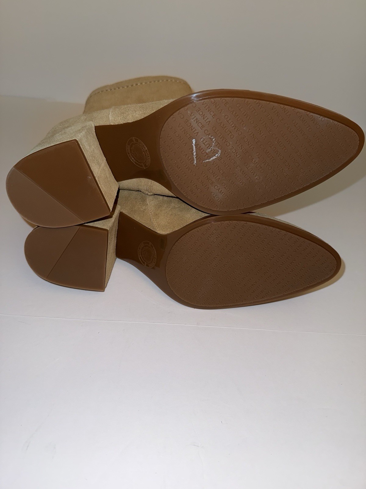 Vince Camuto Women Ankle Boots 11 Suede Pailey Tan Block Zip Scotchguard NEW