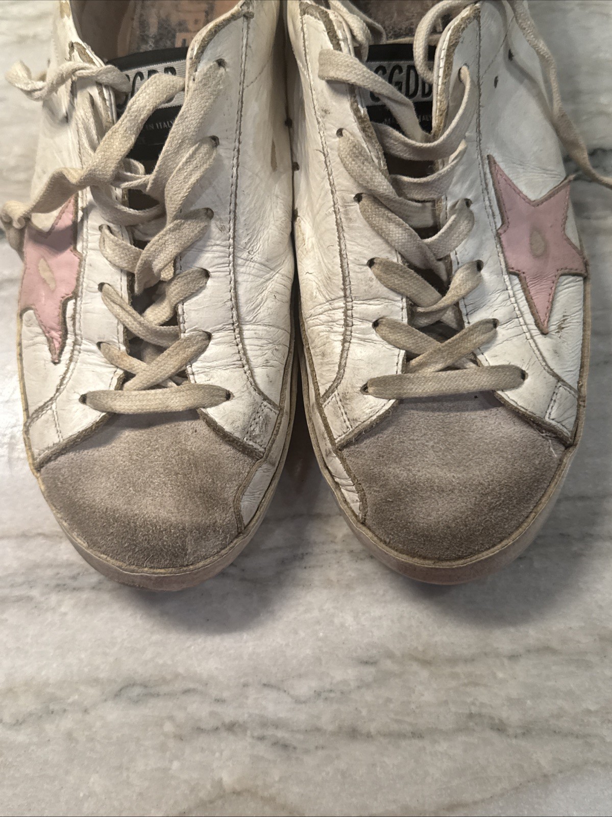 Golden Goose Super Star Sz 38 White Pink Gold Leather Low Top GGDB Lace Up