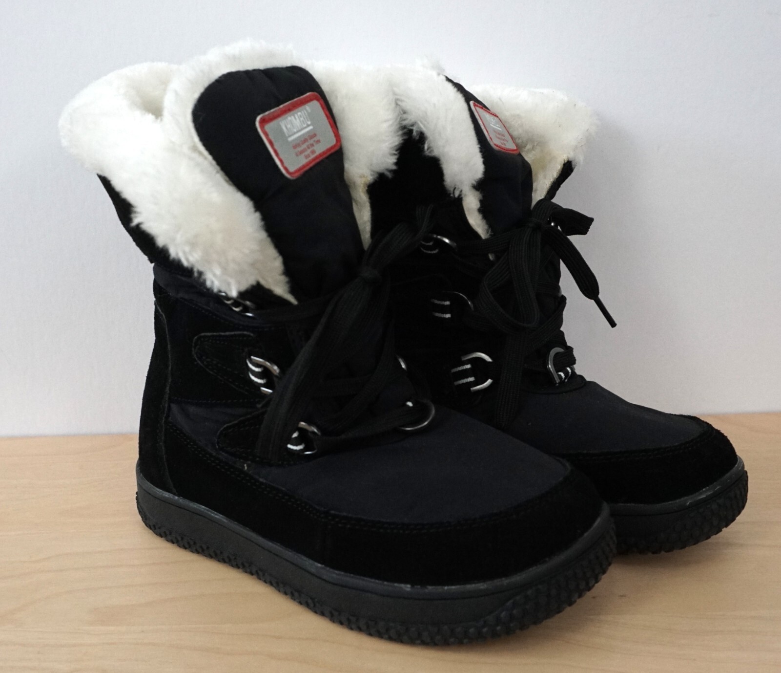 Khombu Black White Lace Up Faux Fur Winter Fall Boots Size 6 M