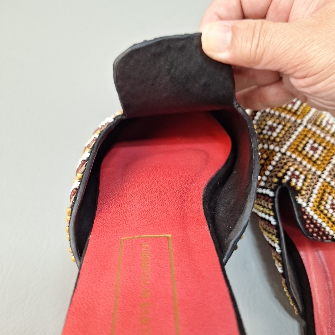 Zarah Juan Mules Slides Flats Shoes Beaded Geometric Philippines Sz 7 Wide 8 Reg