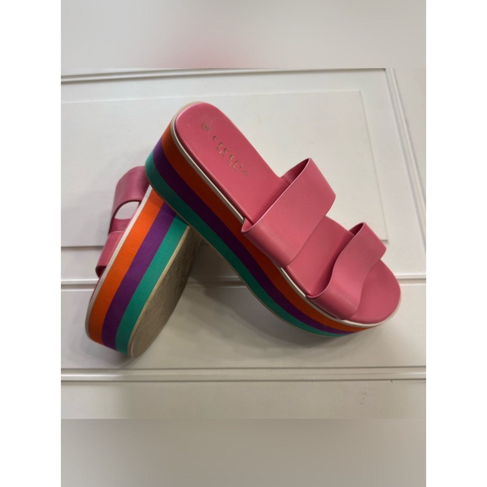 Cecelia New York Women’s Sz 8 King Pink Leather Platform Strappy Sandals