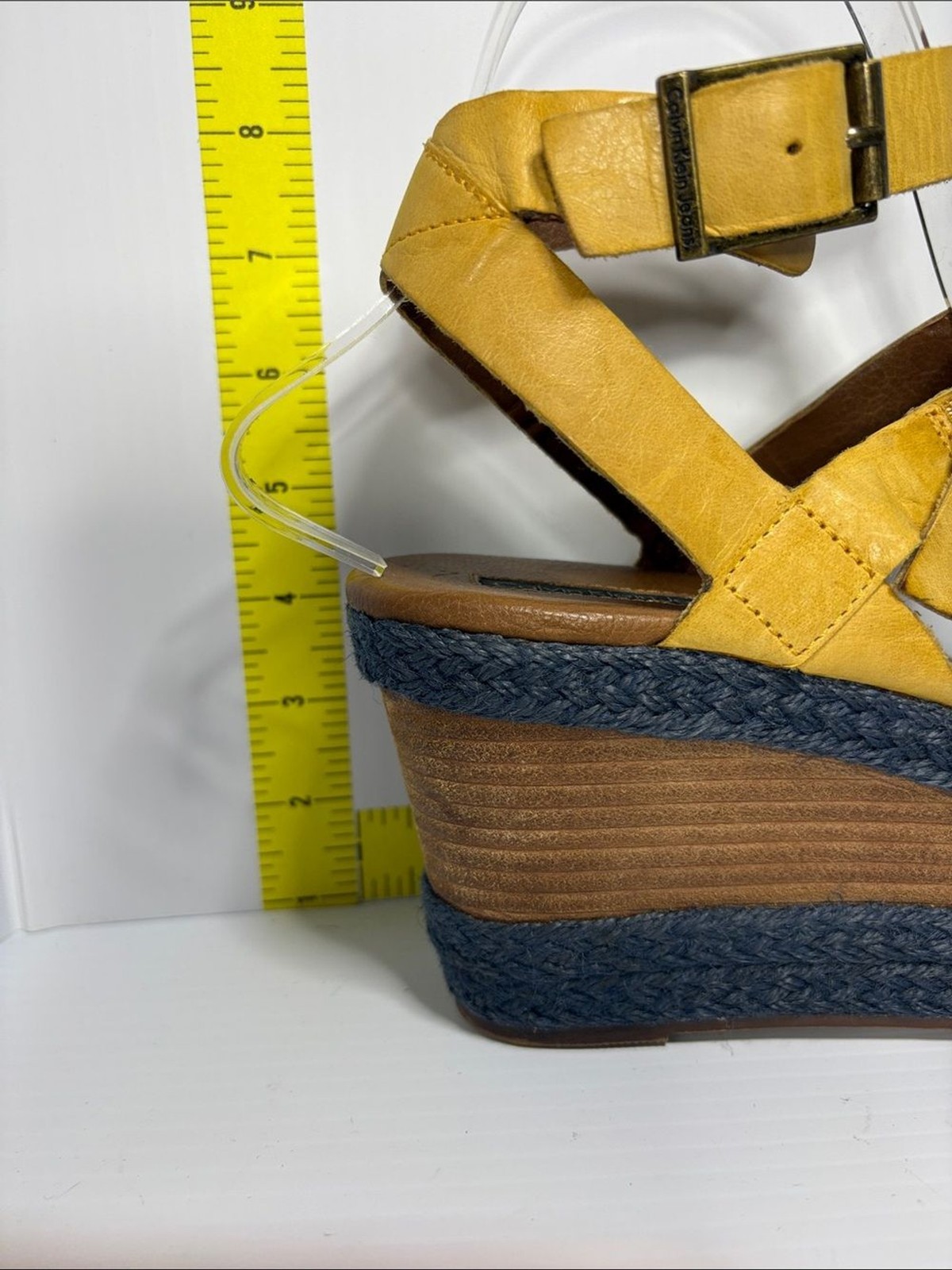 Calvin Klein Jeans Yellow Strappy Platform Wedge Sandals. Box 28