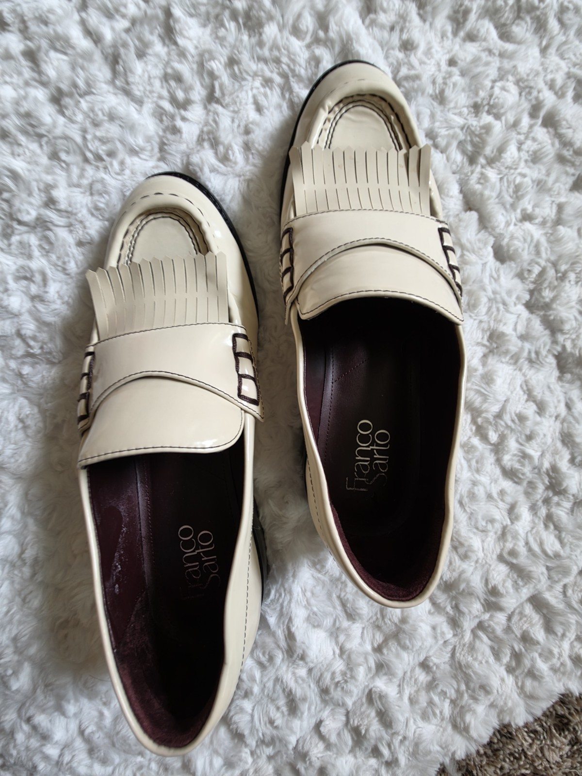 Franco Sarto Alonzo Loafers Women’s 8.5M Ivory Fringe Preppy Flats Slip-On