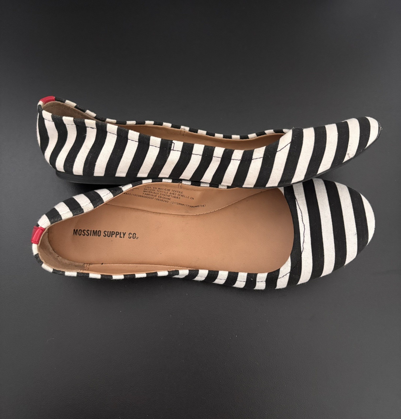 Mossimo Black White Striped Ballet Flats Red Womens Size 8 Slip On Shoes Casual