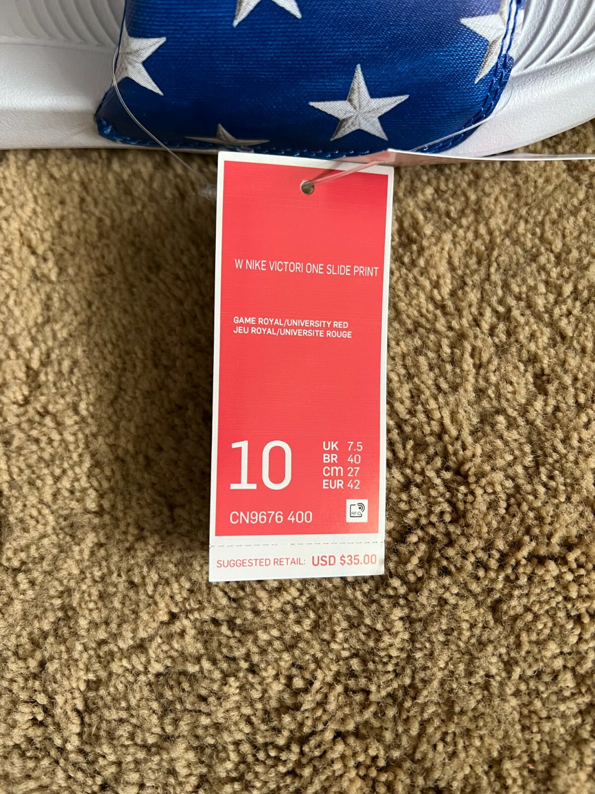 NIKE VICTORI ONE WOMENS SLIDES RED WHITE BLUE STARS SIZE 10 CN9676-400
