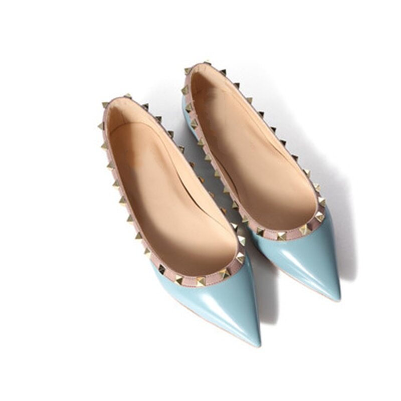 Women’s Gold Rivets Matte Shiny Summer Pointed Toe Shoes On Flats Sandals Pump
