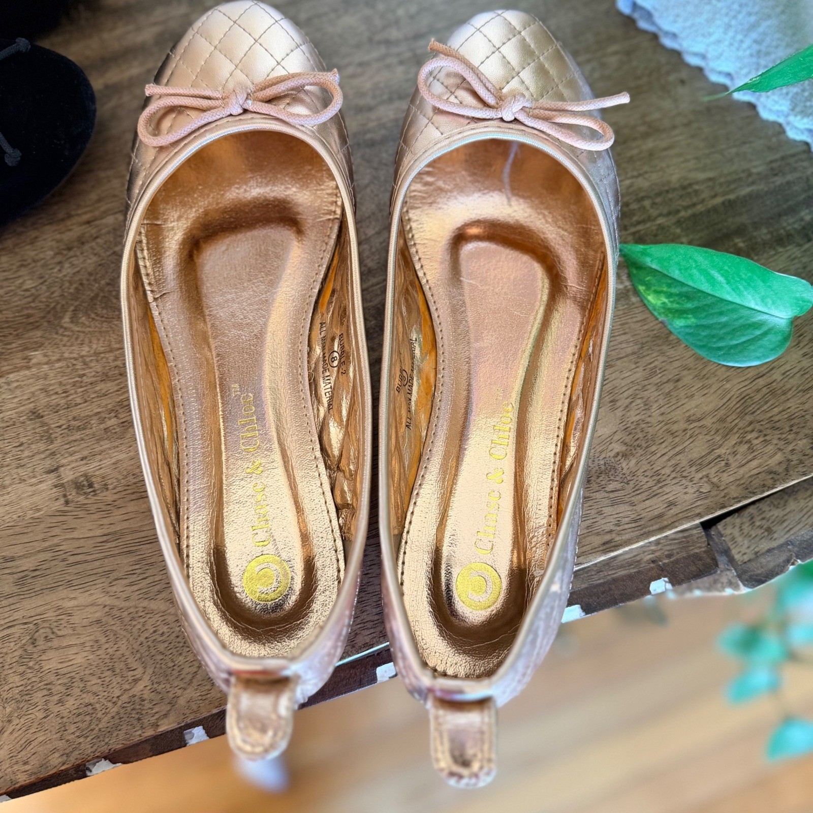 Chase & Chloe GAP Ballet Flats Women 8 Rose Gold Black Bundle Quilted Velvet Bow