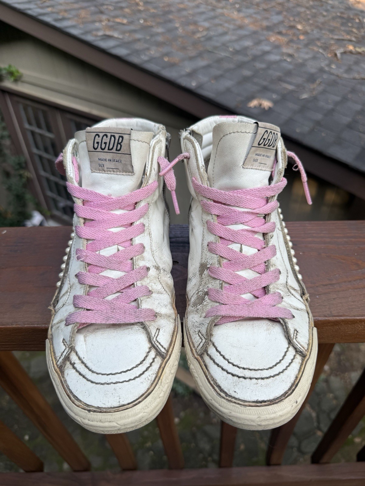 Golden Goose Slide Pink Suede White Canvas Women’s Size EU 38 / US 8
