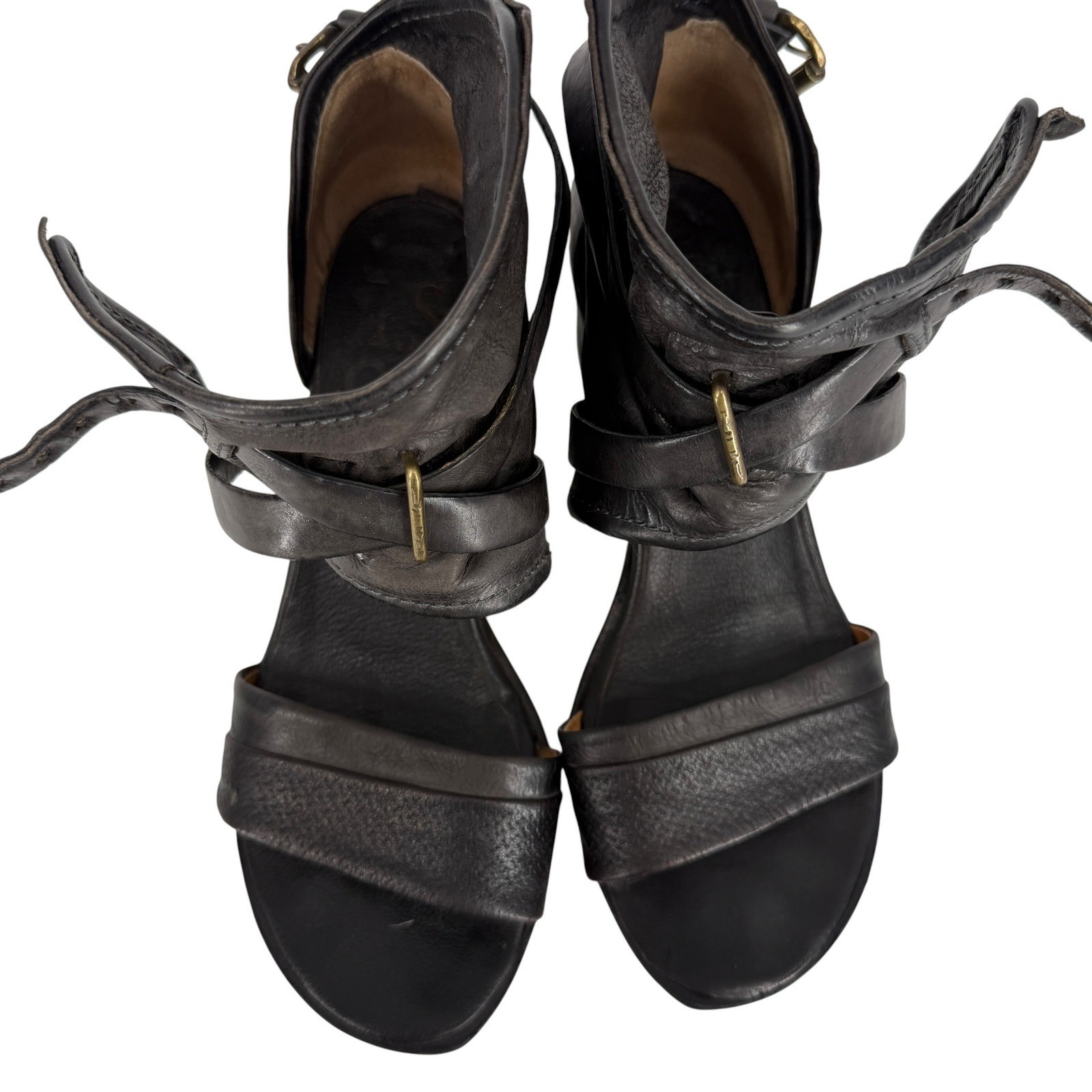 A.S.98 Buckle Wired Ankle Wrap Gladiator Block Heel Sandal Size 37 6.5-7 Leather