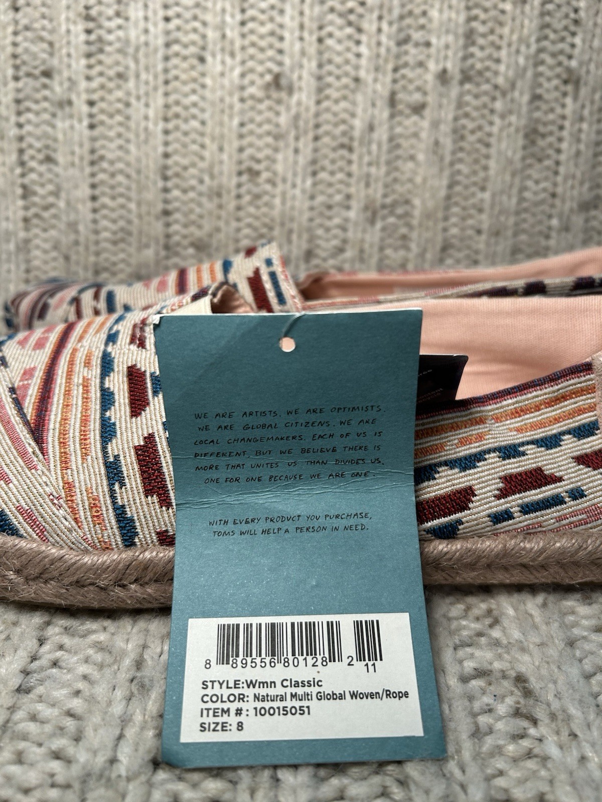 TOMS Women’s Alpargata Rope Slip On Shoes Natural Multi Global Woven Size 8 RARE