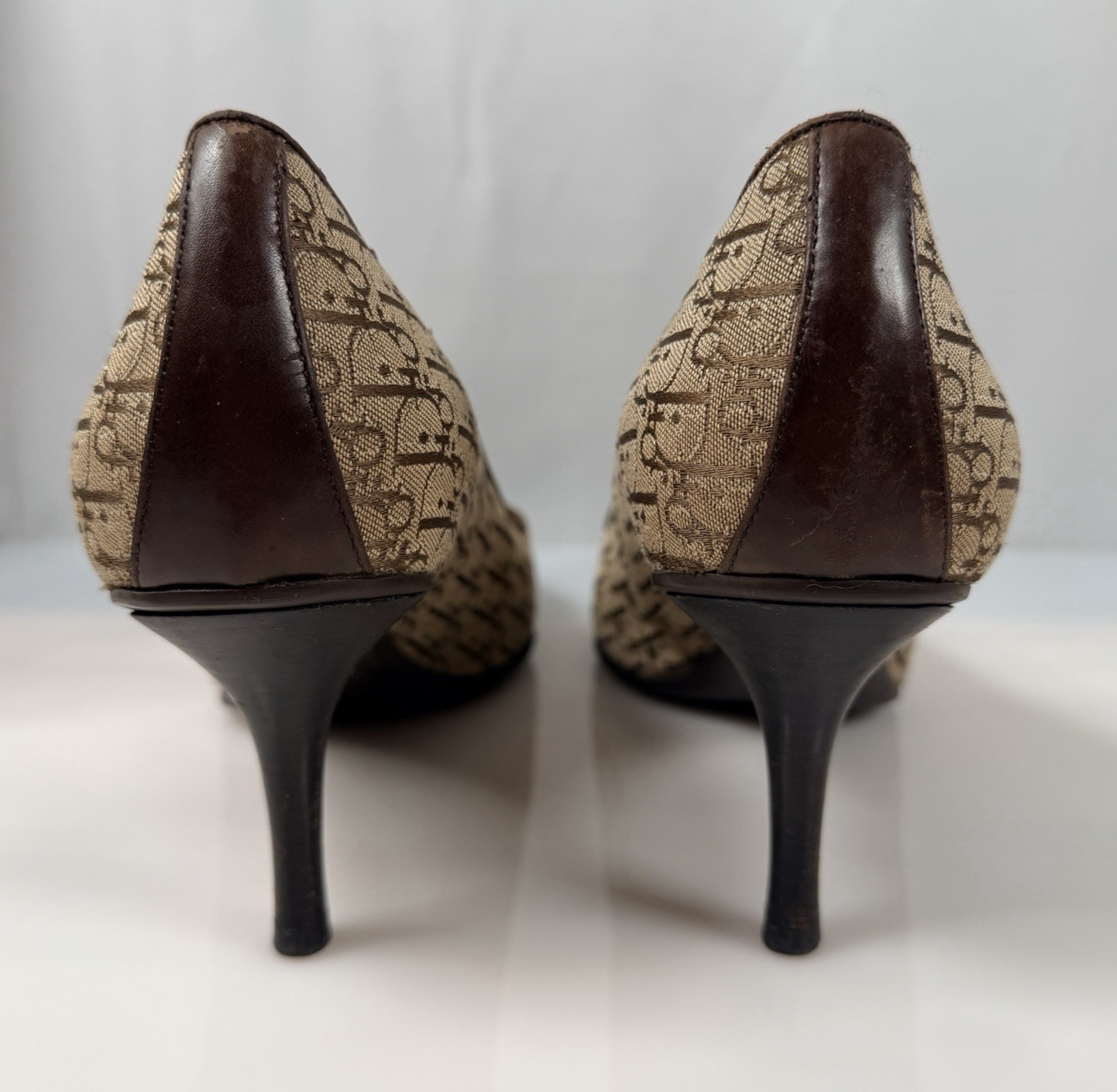 Christian Dior High Heel Shoes 2000s Diorissimo Monogram Leather Trim 38.5/7.5