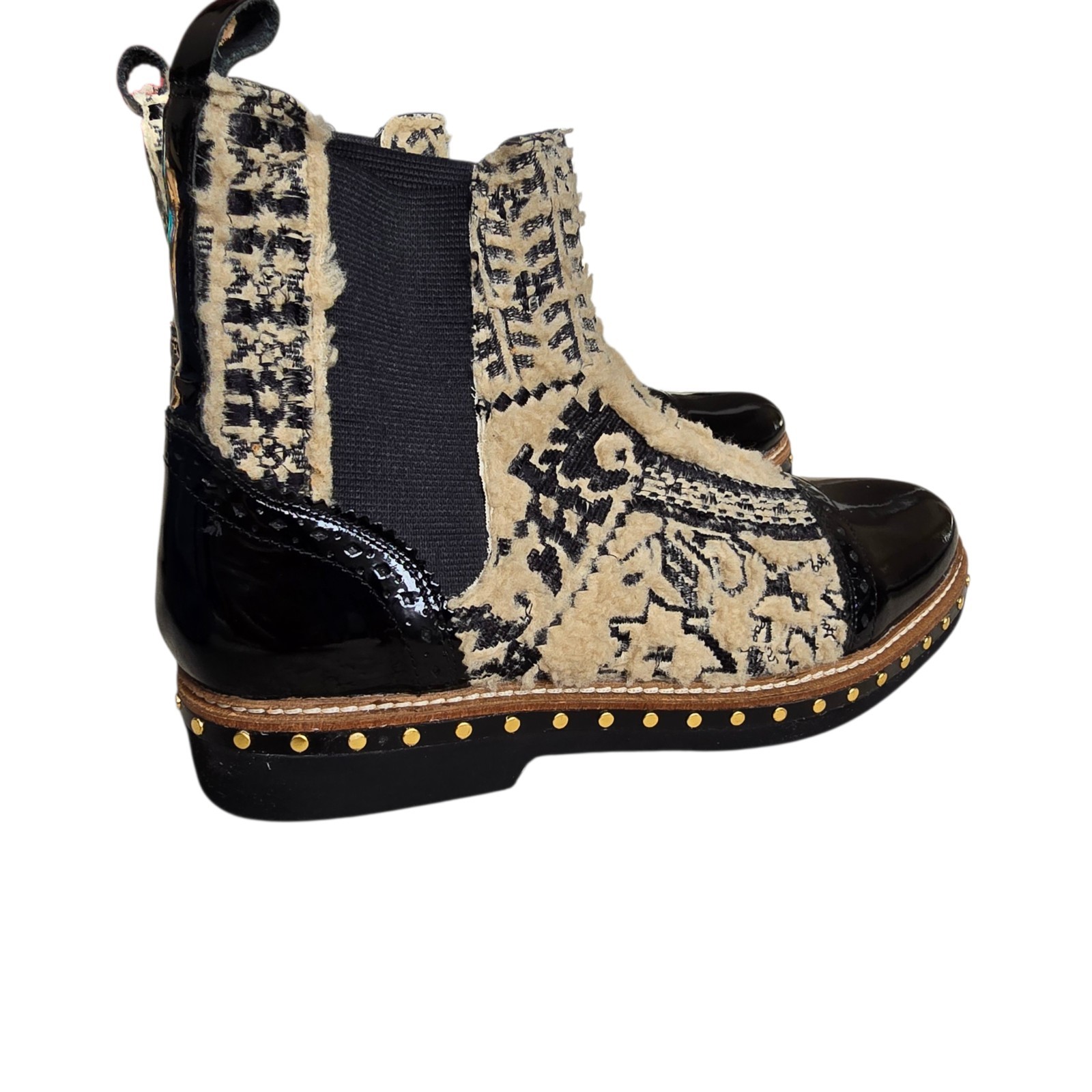 FREE PEOPLE Textile Atlas Chelsea Ankle Boots Studded Grunge Bohemian Size 40