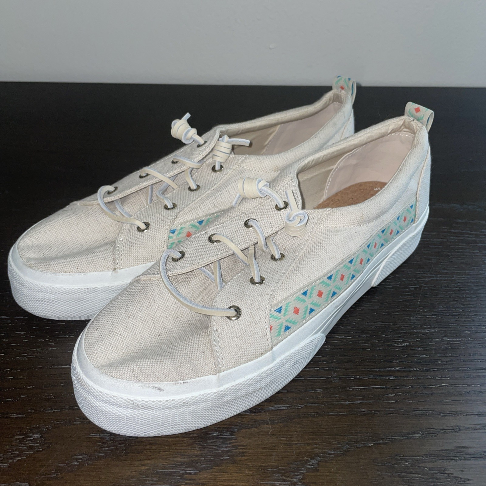 Sperry Women Size 12 Pier Wave Hi LTT Playa Slip On Beige Tribal Sneakers (
